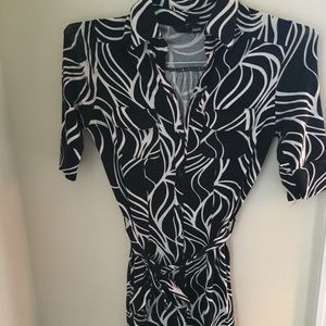 H&M black white pattern button dress size 4